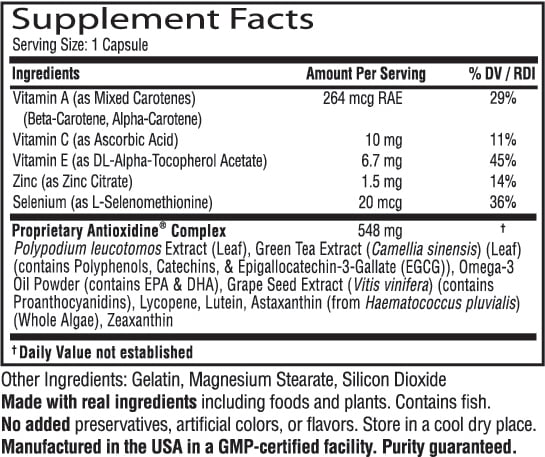 Sunsafe Rx Supplement Facts Label